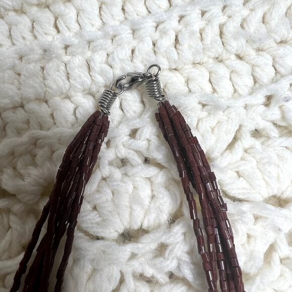 VINTAGE Women's Boho Seed Bead Wood Discs Multi Strand Necklace Natural Earthy - Picture 7 of 9